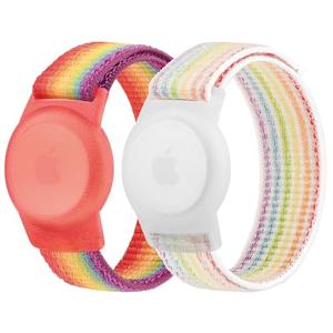Meliya Nylon AirTag Bracelet for Kids, 2 Pack Nylon Watch Bands Compatible with AirTag, Adjustable Anti Lost Wristband for Toddler Child Elders Small Large (Rainbow, Small (3.7"-5.3"))