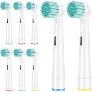 Sensitive Gum Care Replacement Toothbrush Heads Compatible with Oral B Electric Toothbrushes, 8 Pack Sensitive Clean Soft Bristles Brush Heads Refill for Oral B Pro, Genius, Vitality. White