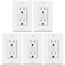 5 Pack GFCI Outlet 15 Amp, Outdoor Weather Resistant (WR), Ultra Slim GFI Receptacles with LED Indicator, Ground Fault Circuit Interrupter, Wallplate Included, ETL Listed, White