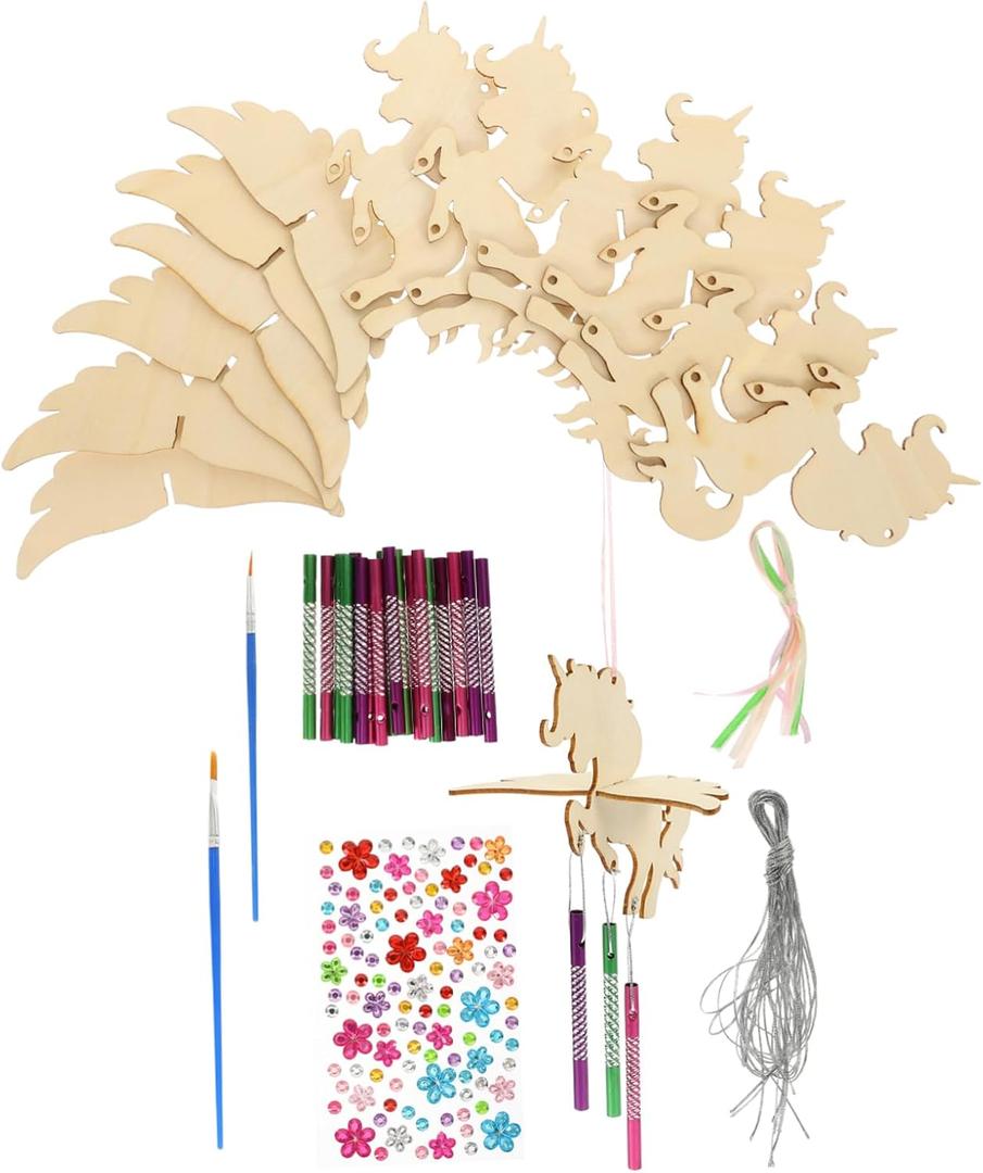 ERINGOGO 1Set Wind Chime Kit Unicorn Cutouts Rods for Crafting Fun Outdoor Decoration for Art Projects for Home Garden and Patio Decor