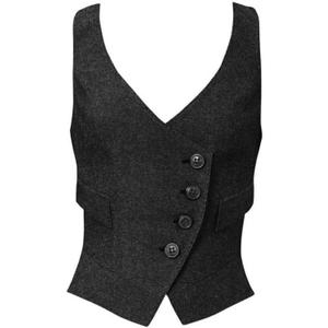Women's Suit Vest Herringbone Tweed Work Wear Slim Fit Waistcoat Lady Sleeveless Jacket (Medium-Large, Black)