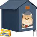 Outdoor Cat House Feral Cat Shelter,Outside Waterproof Cat House for Outdoor/Indoor Cats, Insulated Cat Bed for All Seasons with Cozy Cushion Easy to Assemble (Navy Blue, Floor Spike Style)