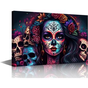 TUMOVO Mexican Woman Pictures Pictures 1Piece Canvas Wall Art for Living Room Black Artwork Modern House Decoration Framed Ready to Hang Posters and Prints 36x24in, 24"Wx36"H