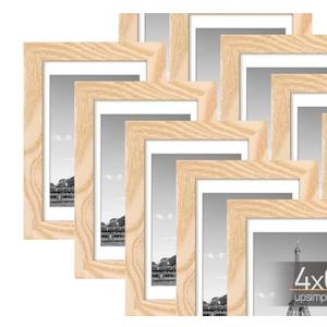 upsimples 4x6 Picture Frame Set of 4, Display Pictures 3.5x5 with Mat or 4x6 Without Mat, Multi Photo Frames Collage for Wall or Tabletop Display, Real Glass, Natural