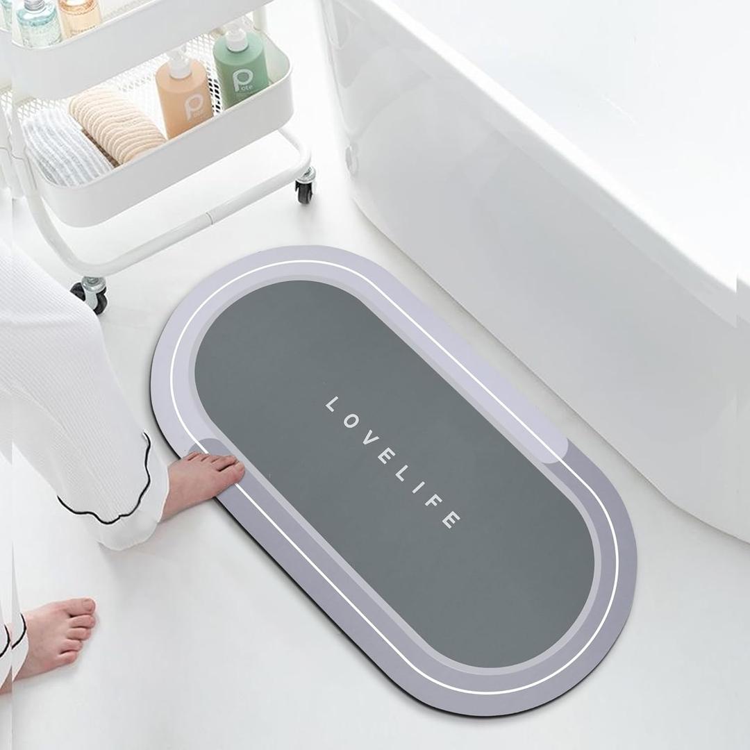 Rubber Bath mats Quick-Drying Non-Slip Bathroom mat Super Absorbent Bath mat Instant Dry Bath mat, Bathroom Rug in Front of The Kitchen Sink, Shower Room, Bathtub, Oval(Grey+16.9x35.4in)