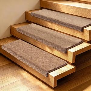 Bullnose Carpet Stair Treads TPE Self Adhesive Stair Treads for Wooden Steps, 30"X9.5" Non Slip Carpet, Step Covers for Stairs for Kid Elder and Dog (Light Coffee, 14 PCS)