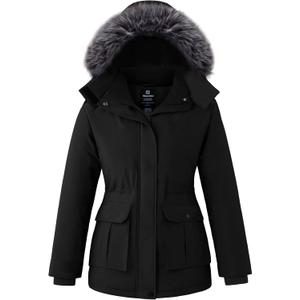 wantdo Women's Plus Size Winter Coats Warm Puffer Parka Jacket with Hood Black 4X