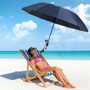 Beach Chair Umbrella with Clamp 360 Adjustable Clip On Umbrella for Camping Chair UPF 50+ UV Protection Sun Shade Portable Stroller Umbrellas for Travel, Wheelchair, Boat, Patio, Golf Cart