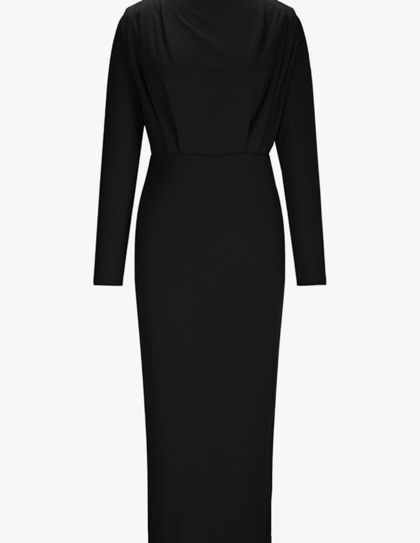 Women's High Neck Wrap Long Dress Long Sleeve Slim Fit Elegant Dresses Classy Temperament Evening Gown Party Dress XL