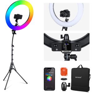NEEWER 18 Inch RGB LED Ring Light APP Control with Tripod Stand and Phone HolderCompatible with iPhone for Selfie Makeup Lash Studio Streaming Video Recording Lighting, 42W Ringlight Dimmable,RGB18 II