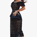 Women's Sleeveless Lace Floral Elegant Cocktail Dress Summer Short Sleeve Knee Length Bodycon Cocktail Lace Dress, Size 2XL