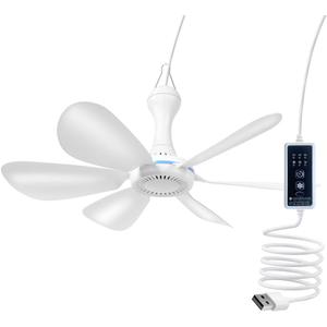 USB Mini Small Ceiling Fan quiet Camping Optional Emergency Portable Outdoor Hanging Gazebo Canopy Dorm Fans Silent For Grow Tent,Hiking,Outages Speed Home Room Battery operated,Power Bank powered