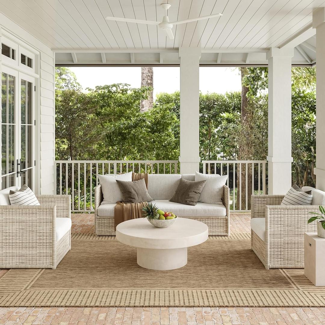 Nuloom Asha Light Brown/Ivory, 2' x 3', Casual, Striped Border, Soft and Cozy, High Traffic, Stain Resistant, Easy Clean, Durable Area Rug for Indoor/Outdoor Patio, Deck, Porch, Garden, Courtyard