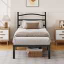 14 Inch Twin Bed Frame with Headboard, Heavy Duty Metal Platform Bed Frame Twin Size Mattress Foundation with Sturdy Steel Slats, Easy Assembly Noise Free