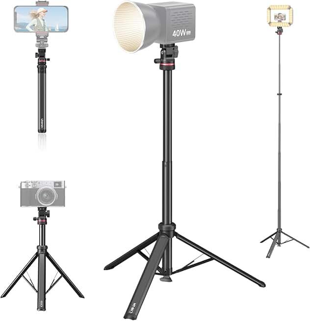 ULANZI MT-80 Aluminum Tripod Stand, 7FT Extendable Camera Phone Tripod for Travel, Auto Pop-Up, 1/4" Screw, 360 Ball Head Portable Photo Video Light Stand for DSLR Camera, Ring Light, Video Rig