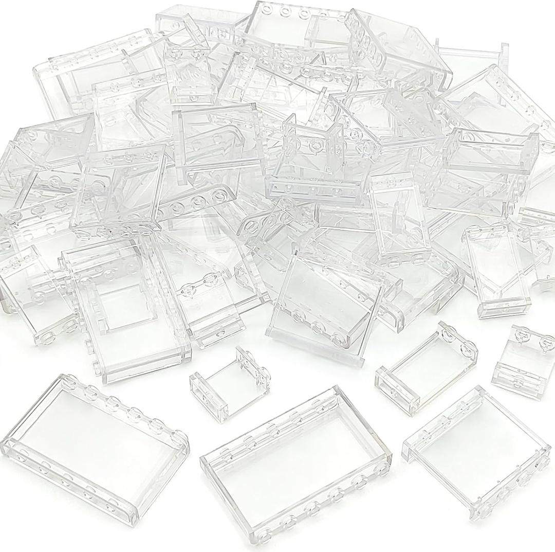 ZHX 72PCS Clear Transparent Window House Building Brick Toy Classic Flat Plates Pieces and Parts Block Compatible with Major Brands (White Mix)