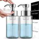 Doiliese Glass Foaming Hand Soap Dispenser, 10 oz Easy Refill Bathroom Soap Dispenser, Foaming Dispenser with Stainless Steel Pump & Waterproof Labels, Foam Soap Pump Bottles for Handwashing, 2 Sets