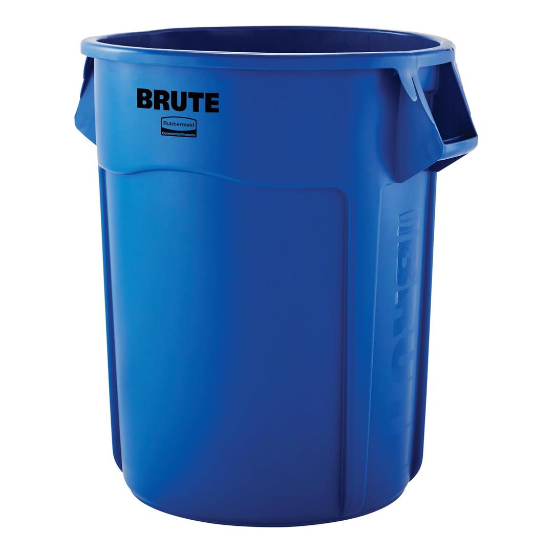 Rubbermaid Commercial Products BRUTE Heavy-Duty Round Trash/Garbage Can with Venting Channels, 55-Gallon, Blue, Waste Container for Landscapers/Construction/Restaurants/Offices/Warehouses