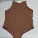 REORIA Womens Sexy Sleeveless Halter Neck Racer Back Leotard High Waist Thong Bodysuits Tank Tops Coffee Large