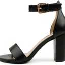 JOY IN LOVE Womens 3.5" Chunky Block High Heels Ankle Strap Heeled Sandals 7.5, Black Matte
