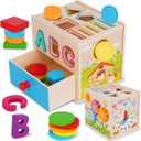 FCSONU Toddlers Montessori Toys for 1 2 3 Year Old Boys Girls, Wooden Baby Montessori Coin Box Toys for Toddlers 1-3, Shape Sorting Sensory Toys for Ages 2-3, Christmas & 1st Birthday Gifts for Kids