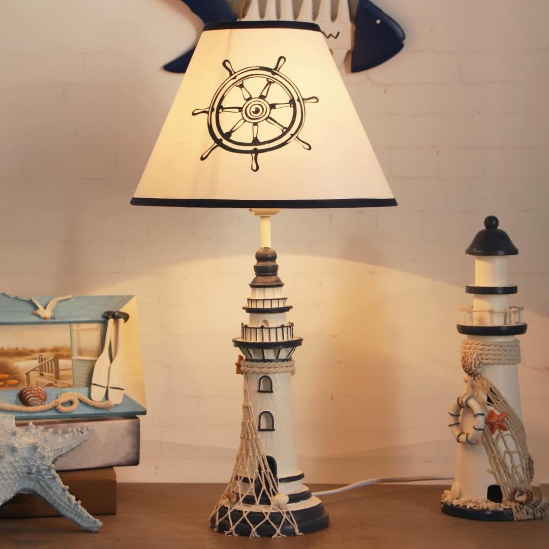 Skyblaze Nautical Style Table Lamp, Beach House Decor Night Light, Sea Isle Decor Lamp, Cute Lighthouse Bedside Desk Lamp for Kids Bedroom, Nursery