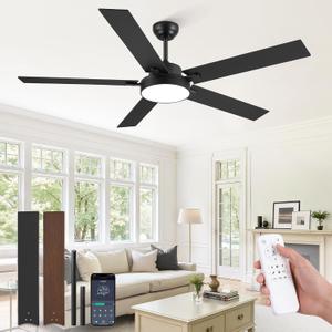 ZMISHIBO 60 Inch Ceiling Fans with Lights, Smart Remote/APP Control, Modern Ceiling Fan with 6 Speeds & 3CCT, Dimmable 30W LED, Quiet DC Motor, Noiseless for Living Room, Bedroom, Kitchen, Black