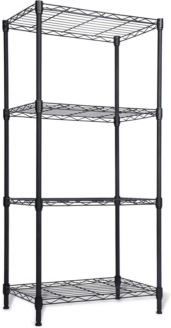 Whitmor 4 Tier Storage Shelves, Heavy Duty Metal Shelving, 400 lbs Capacity per Shelf, 1600 lbs Total, Easy Assembly for Kitchen, Garage, Plant, 18" L x 12" W x 38" H, Black