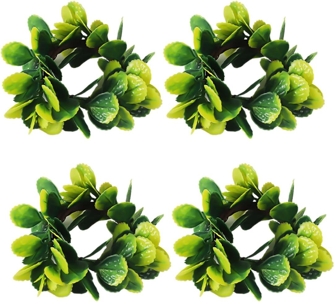 Napkin Rings Set of 4, Eucalyptus Green Leaf Spring Napkin Holders for Easter Halloween Christmas Weddings Party Table Decor