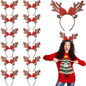Lyrow 24 Pcs Reindeer Antlers Headbands for Adults Christmas Antlers Headband with Bells Holiday Party Gift (Bow Style)