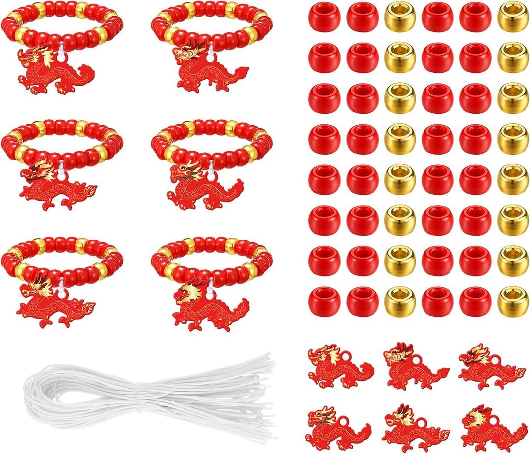 Tondiamo 24 Sets Chinese New Year Dragon Crafts DIY 2026 Chinese Bead Bracelet Crafts Kit Make Your Own Dragon Bracelets Making Kit for 2026 New Year Party Favor Gifts Activities Home