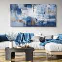 KLAKLA Abstract Canvas Wall Art - Blue and White Picture Artwork for Wall Modern Paintings Wall Decor Living Room Bedroom Office Large Wall Art (58"L x 29"W)