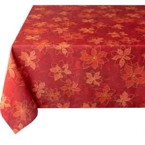 Benson Mills Poinsettia Scroll Printed Rectangle Fabric Table Cloth, Winter, Holiday and Christmas Tablecloth (52" X 70" Rectangular, Red)