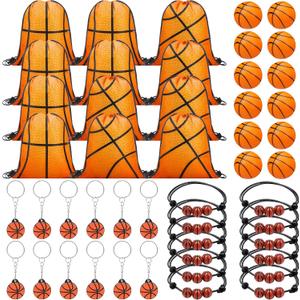 Poen 48 Pcs Basketball Party Favors Include 12 Drawstring Backpack 12 Mini Basketball 12 Keychain 12 Wax Thread Braided Bracelet Inspirational Team Gift