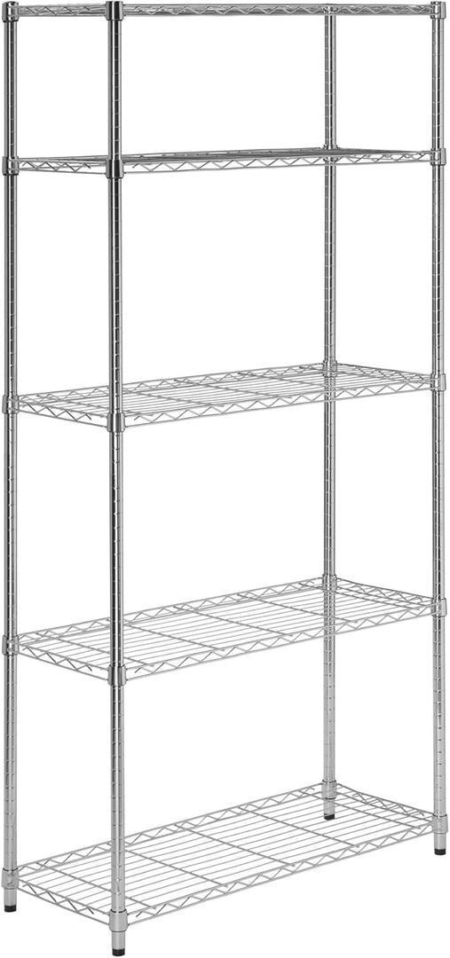 Honey-Can-Do 5-Tier Heavy Duty Adjustable Shelves, Metal Storage Rack with 200-lb Shelf Capacity, Chrome, 14" W x 36" L x 72" H