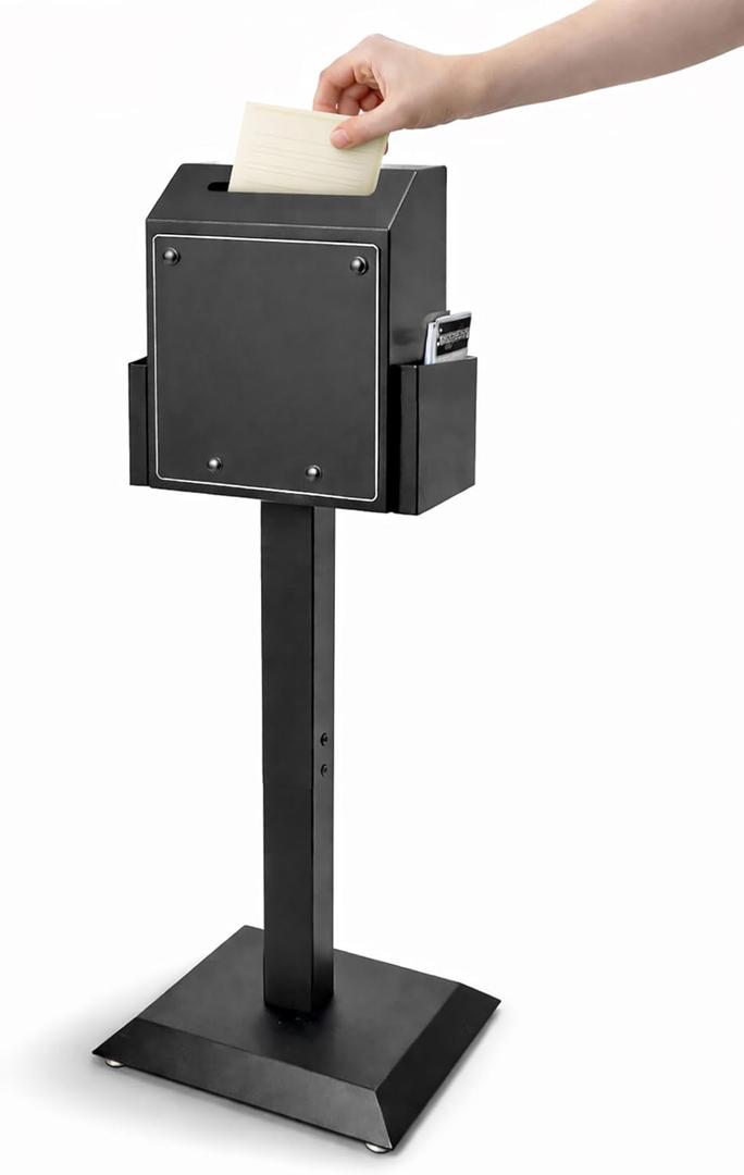 Suggestion Box with Stand, Floor Standing Offering Box, Heavy Duty Metal Locking Ballot Collection Safe Box for Voting Charity Donation Church Election Ballet Event