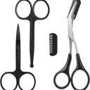 Eyebrow Scissors with Comb, KAJUDA Facial Hair Small Grooming Scissors For Men Women - Eyebrow Trimmer Scissor for Eyebrows, Nose Hair, Mustache, Beard, Eyelash - 3PCS Black