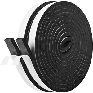 Kikerike Self Adhesive Foam Tape Weatherstrip 1In x 3/8In x 33Ft High Density Foam Insulation Strips Seal Weather Stripping with Strong Adhesive for Door and Window Sound Isolation Soundproofing