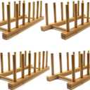 INNERNEED Bamboo Wooden Plate Racks Dish Stand Holder Kitchen Storage Cabinet Organizer for Dish/Plate/Bowl/Cup/Pot Lid/Cutting Board (Pack of 4)