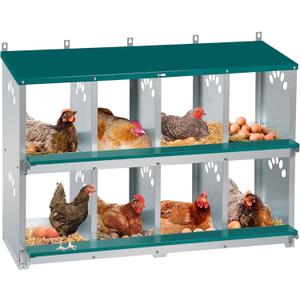 Chicken Nesting Box, 8 Compartment Metal Nesting Box, Wall Mountable Nesting Boxes for Chicken, 42.5" L x 13.0" W x 25.0" H, Green