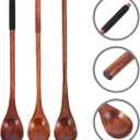 Unomor 3Pcs Long Handle Wooden Coffee Spoon Set Small Wooden Stirring Spoons for Coffee Tea Honey and Dessert Mixing Natural Material