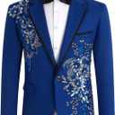 Mens Suits Slim Fit 2 Piece Formal Tuxedo Suits Blazer Pants with Bow Tie for Wedding Prom (Blue, M)