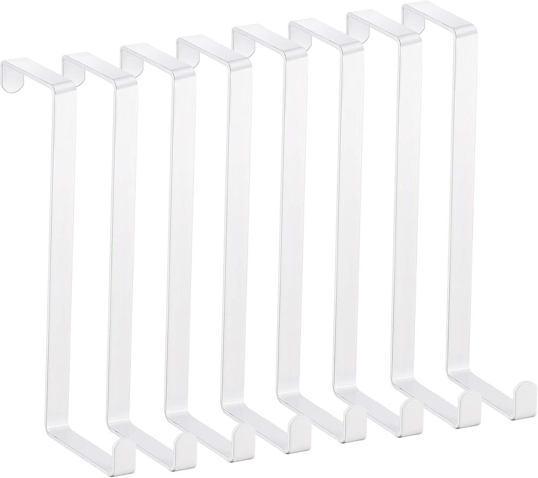 Ripeng 8 Pcs Over The Door Hook 5.5" Z-Shaped Reversible Metal Hanger Fitting Between 1 1/2" and 2" Door for Hanging Towels, Clothes, Coats and More(White)