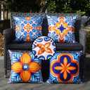 ONWAY Outdoor Pillow Covers Waterproof 20x20 Set of 4 Floral Boho Decorative Throw Cushion Cover Farmhouse Pillows for Bench, Couch, Patio Furniture (Blue, Orange)