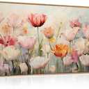 HPNIUB Large Hand-Painted Nature Wildflowers Framed Wall Art Pink Floral Canvas Oil Painting Modern Aesthetic Wall Decor Abstract Flower Artwork for Living Room Bedroom Decor -20"x40"