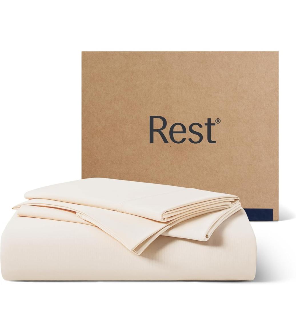 REST Evercool+ Starter Sheet Set, Queen, Ivory, Breathable Bed Sheets for Hot Sleeper and Night Sweats, with Pillowcases, with Ionic+ Self-Cleaning Silver Yarn for Sensitive Skin, 3PCS No Flat Sheet