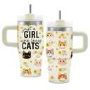 Cat Lover Gifts for Girls Women, 14 Oz Cute Cats Tumbler With Handle for Kids, Insulated Stainless Steel Cat Mug Cup, Just A Girl Who Lovers Cats