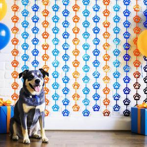 8 x Blue Dog Birthday Party Decorations, 2 Packs Orange and Blue Tinsel Backdrop,Dog Paw Birthday Party Supplies 3.3 x 6.6ft Foil Fringe Curtains, Photo Booth Props Backdrop Streamers