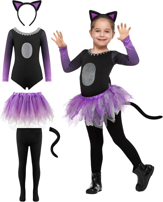 Spooktacular Creations Halloween Child Girl Purple Black Tutu Cat Skirt costume for Party  Medium