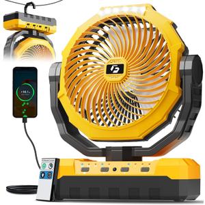 FRIZCOL 3-in-1 Camping Fan - Portable Fans Rechargeable - 24000mAh Battery Powered Fan with Light & Remote for Indoor, Outdoor, Tent, Travel, Fishing, Jobsite, Gifts for Men Dad Him - Yellow